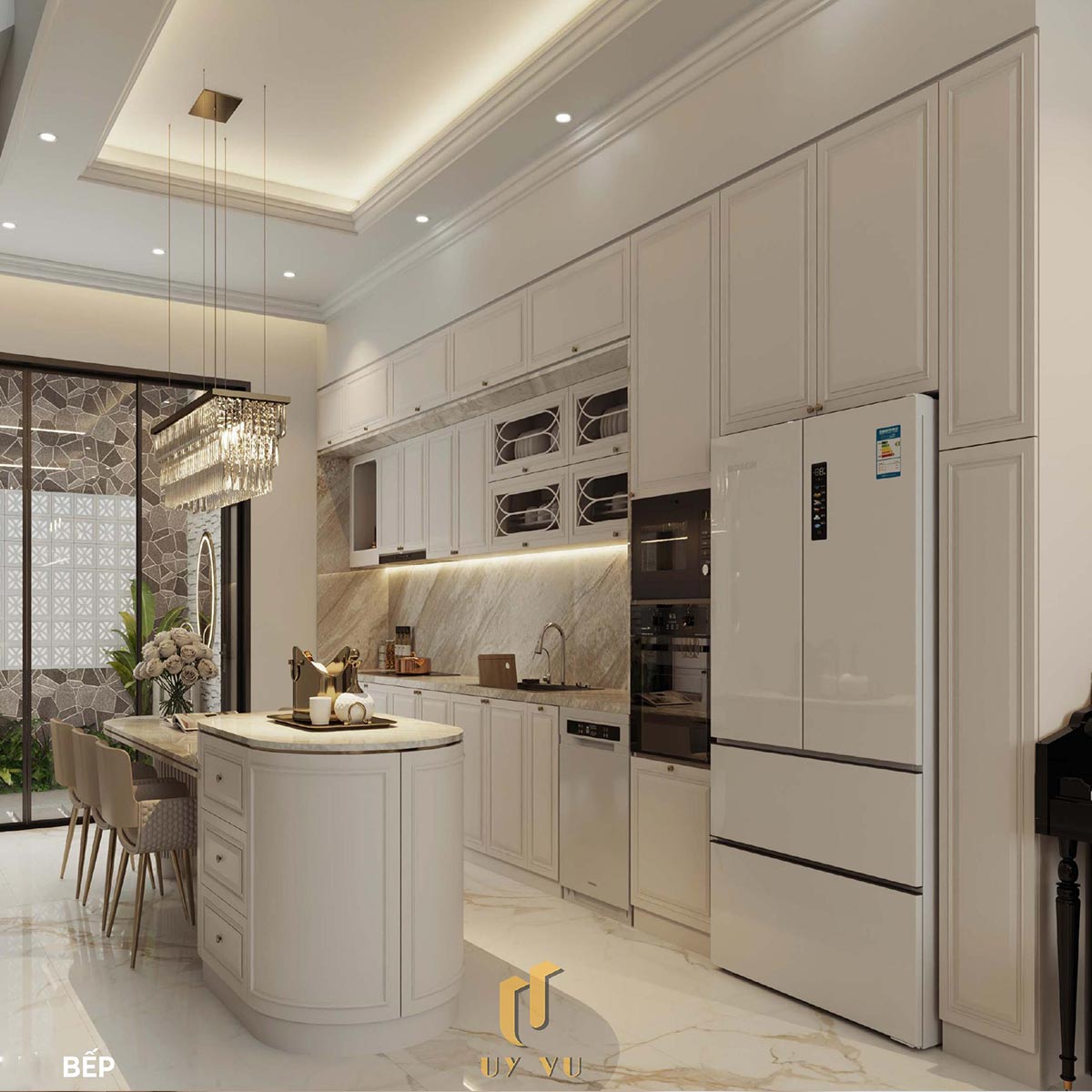 Sang trọng & đẳng cấp với mẫu nhà phố cổ điển 3 tầng - anh Hưng Không gian bếp nhà anh Hưng chị Thoa