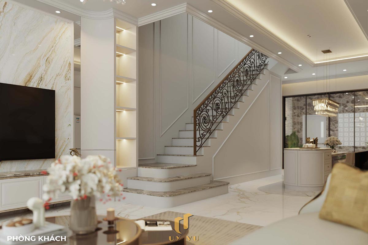 Sang trọng & đẳng cấp với mẫu nhà phố cổ điển 3 tầng - anh Hưng Phối cảnh phòng khách nhà anh Hưng chị Thoa Đà Nẵng