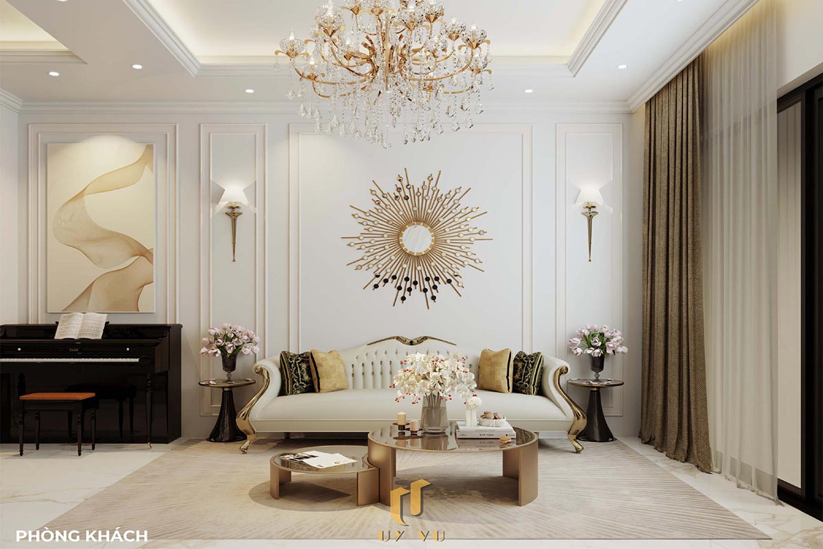 Sang trọng & đẳng cấp với mẫu nhà phố cổ điển 3 tầng - anh Hưng Phòng khách sang trọng, hiện đại nhà anh Hưng chị Thoa