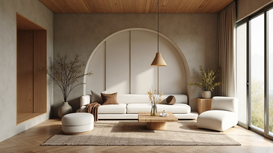 Phòng khách thiết kế theo phong cách Wabi Sabi