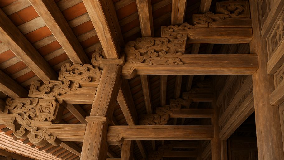 Kết cấu dầm, cột và xà vững chắc trong những mẫu thiết kế nhà kiểu xưa