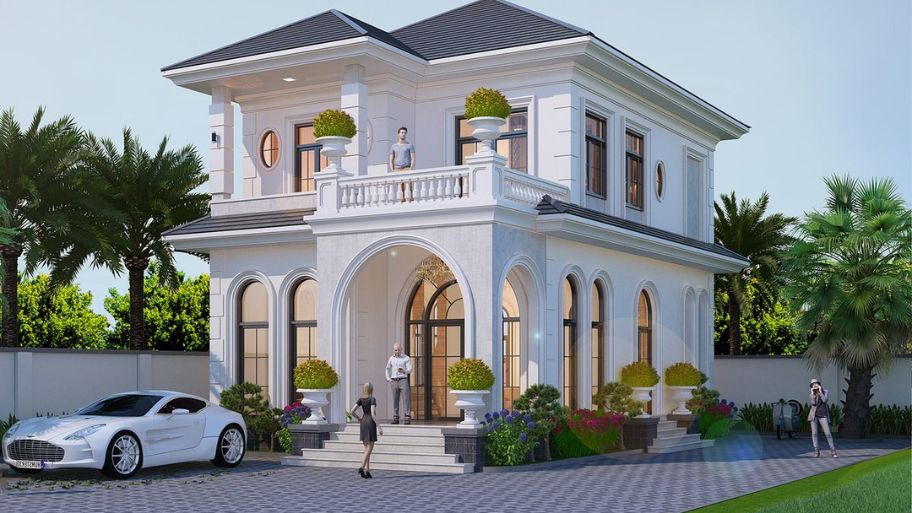 Mẫu nhà 2 tầng kiểu Pháp tân cổ điển là sự kết hợp hài hòa giữa nét đẹp sang trọng và hơi thở hiện đại
