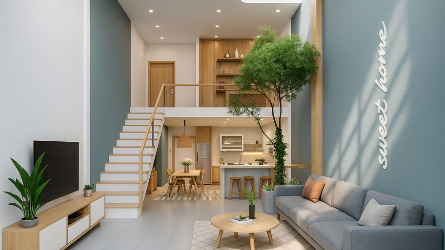 Khám phá xu hướng thiết kế nhà nhỏ cho vợ chồng trẻ năm 2025 - 2026 Giải pháp gác lửng giúp tăng thêm diện tích sử dụng