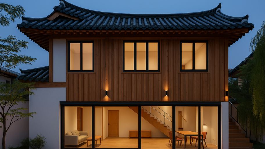 Thiết kế nhà kiểu Hàn Quốc ưu tiên sử dụng các chất liệu tự nhiên