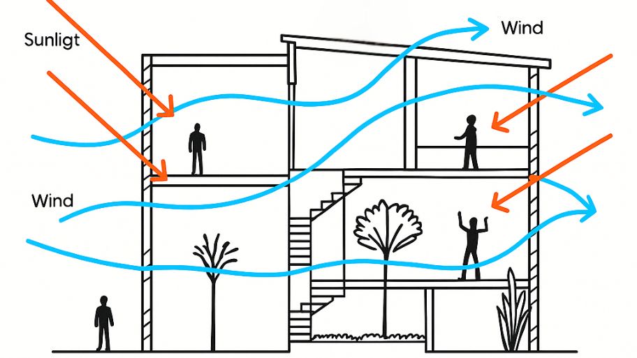 Khám phá cách thiết kế thông gió nhà ở đẹp, thông minh & hiệu quả Thông gió tự nhiên nhờ áp lực gió (Wind Force)