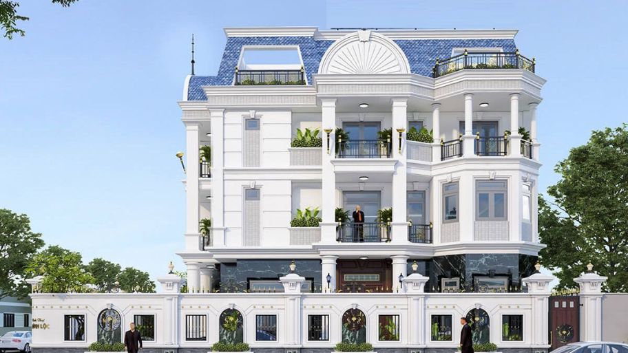 Tường rào quanh nhà là một chi tiết giúp tô điểm cho thiết kế nhà kiểu Pháp