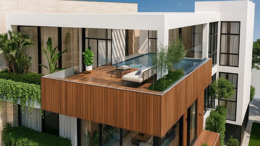 Chuẩn “resort tại gia” với những mẫu thiết kế nhà có hồ bơi trên sân thượng Ưu điểm của thiết kế nhà có hồ bơi trên sân thượng