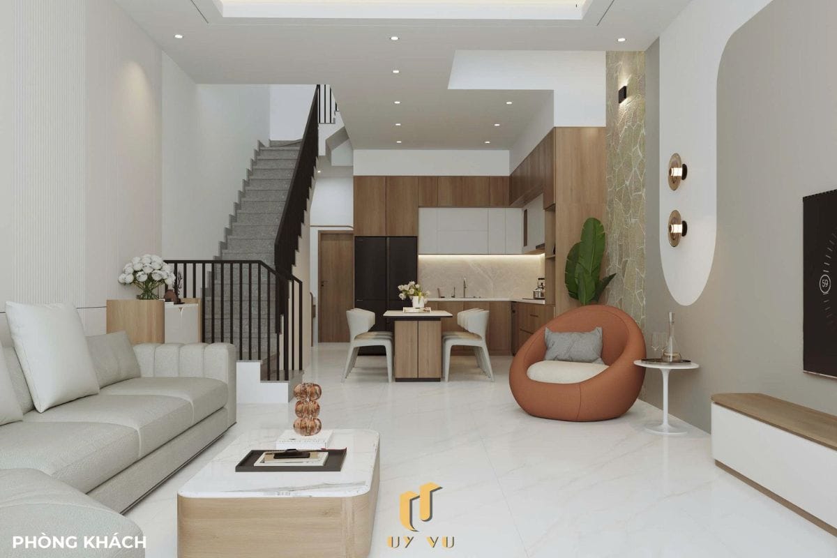 Nhà phố hiện đại - Khoảng sống mở, chạm đến sự thư thái mỗi ngày Phòng khách nhà dì Hà - TP.Vinh