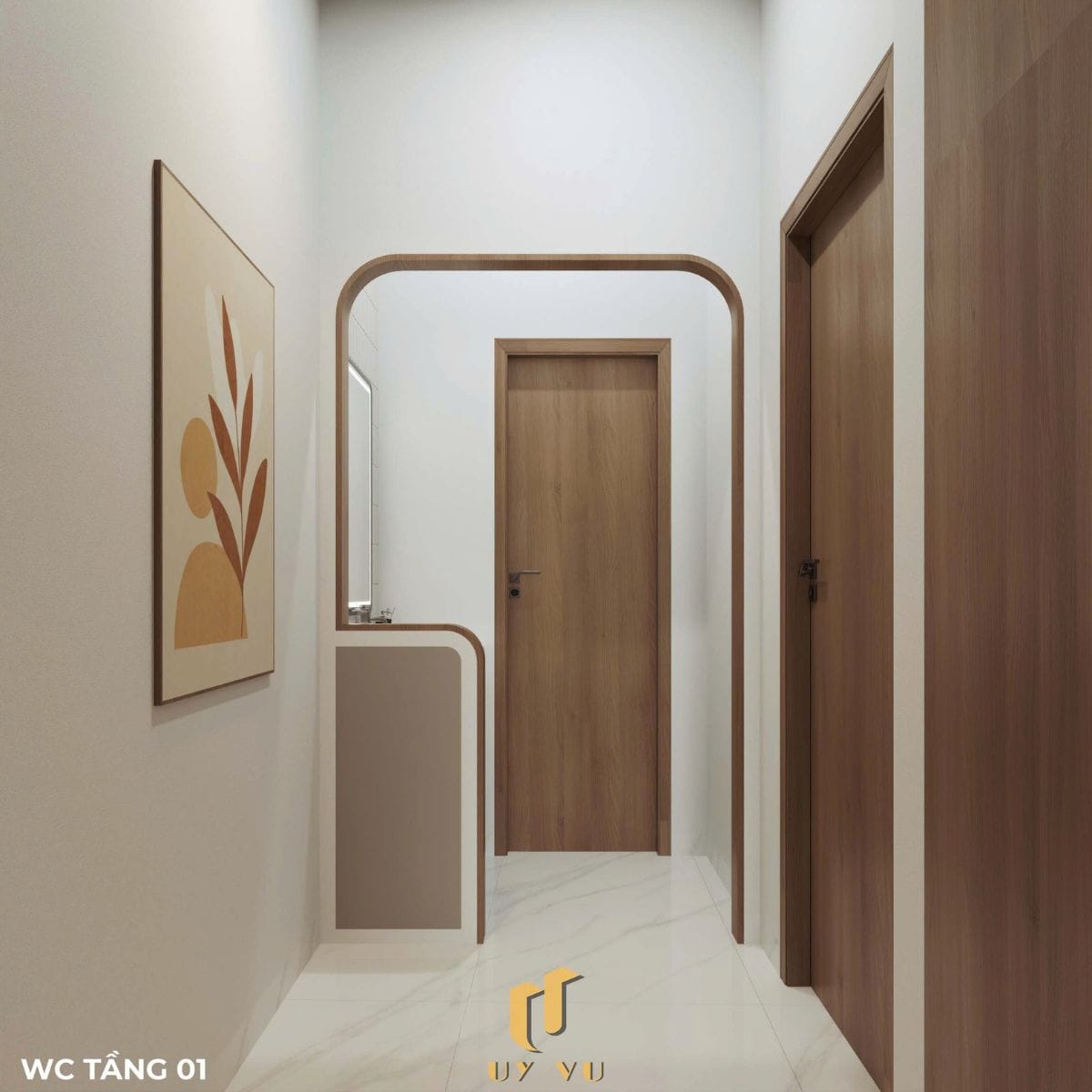 Nhà phố hiện đại - Khoảng sống mở, chạm đến sự thư thái mỗi ngày Lối vào WC tầng 01 nhà dì Hà