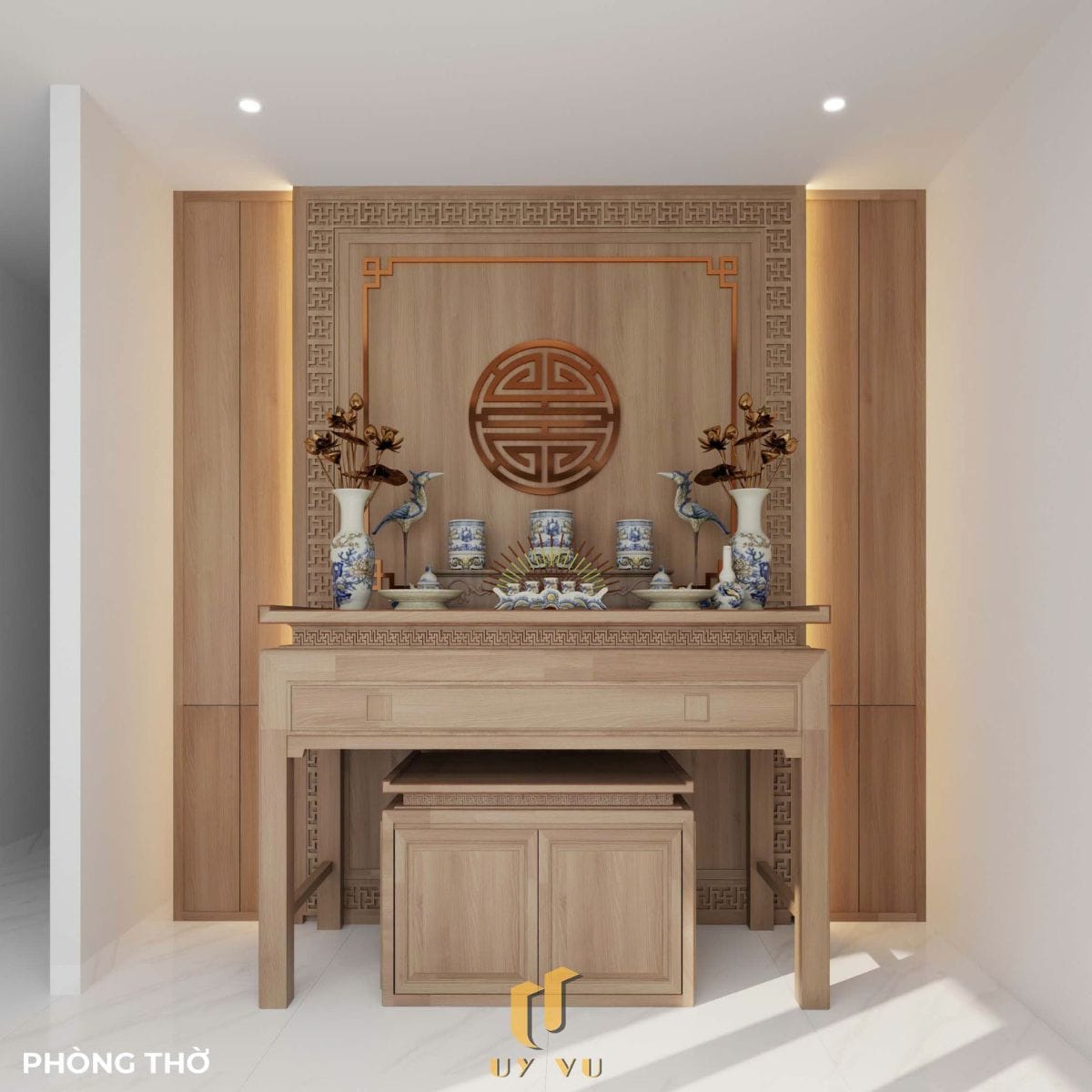 Nhà phố hiện đại - Khoảng sống mở, chạm đến sự thư thái mỗi ngày Phòng thờ nhà dì Hà