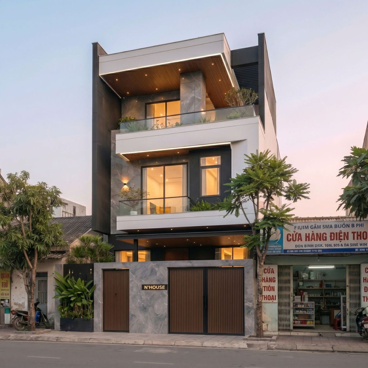 Hiện đại và tinh tế với biệt thự nhà anh Nghị - Đà Nẵng Phối cảnh mặt tiền biệt thự nhà anh Nghị - Đà Nẵng