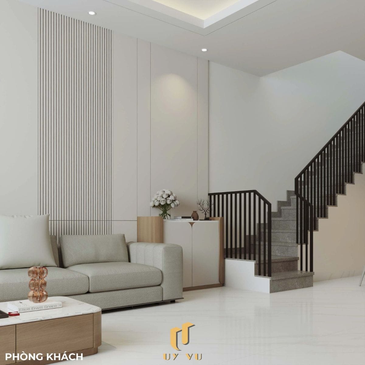 Nhà phố hiện đại - Khoảng sống mở, chạm đến sự thư thái mỗi ngày Phòng khách trang nhã nhà dì Hà