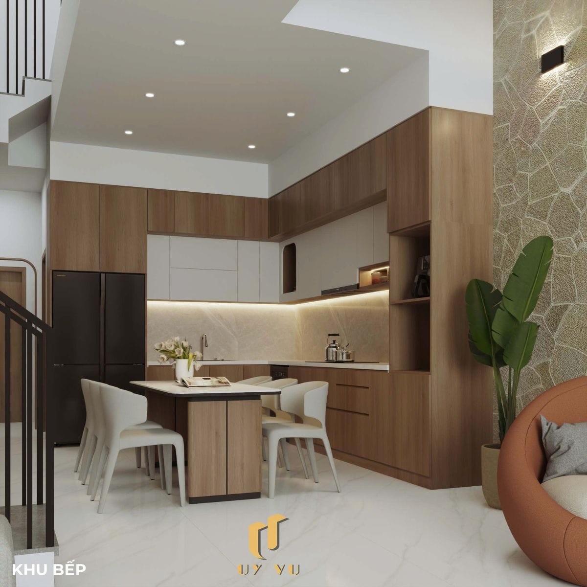 Nhà phố hiện đại - Khoảng sống mở, chạm đến sự thư thái mỗi ngày Khu bếp nhà dì Hà