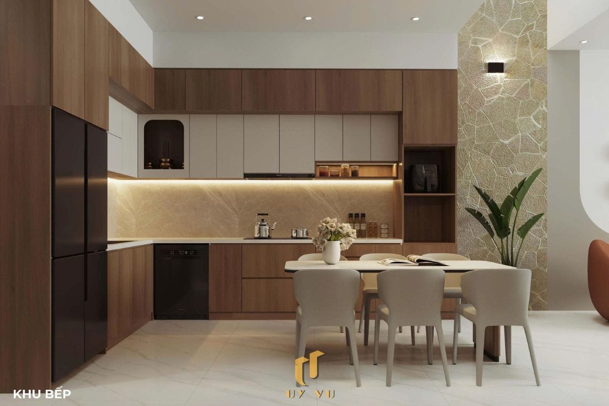 Nhà phố hiện đại - Khoảng sống mở, chạm đến sự thư thái mỗi ngày Khu bếp sang trọng nhà dì Hà