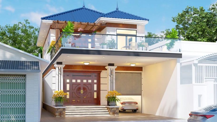 Gợi ý 6 mẫu thiết kế nhà để xe ô tô hiện đại và tối ưu diện tích Mẫu nhà 2 tầng hiện đại với gara ô tô tiện dụng