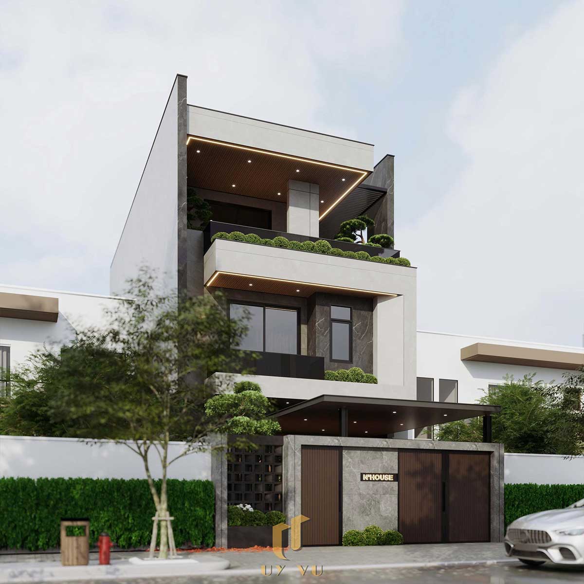 Hiện đại và tinh tế với biệt thự nhà chị Ly - Đà Nẵng Phối cảnh mặt tiền nhà Đà Nẵng