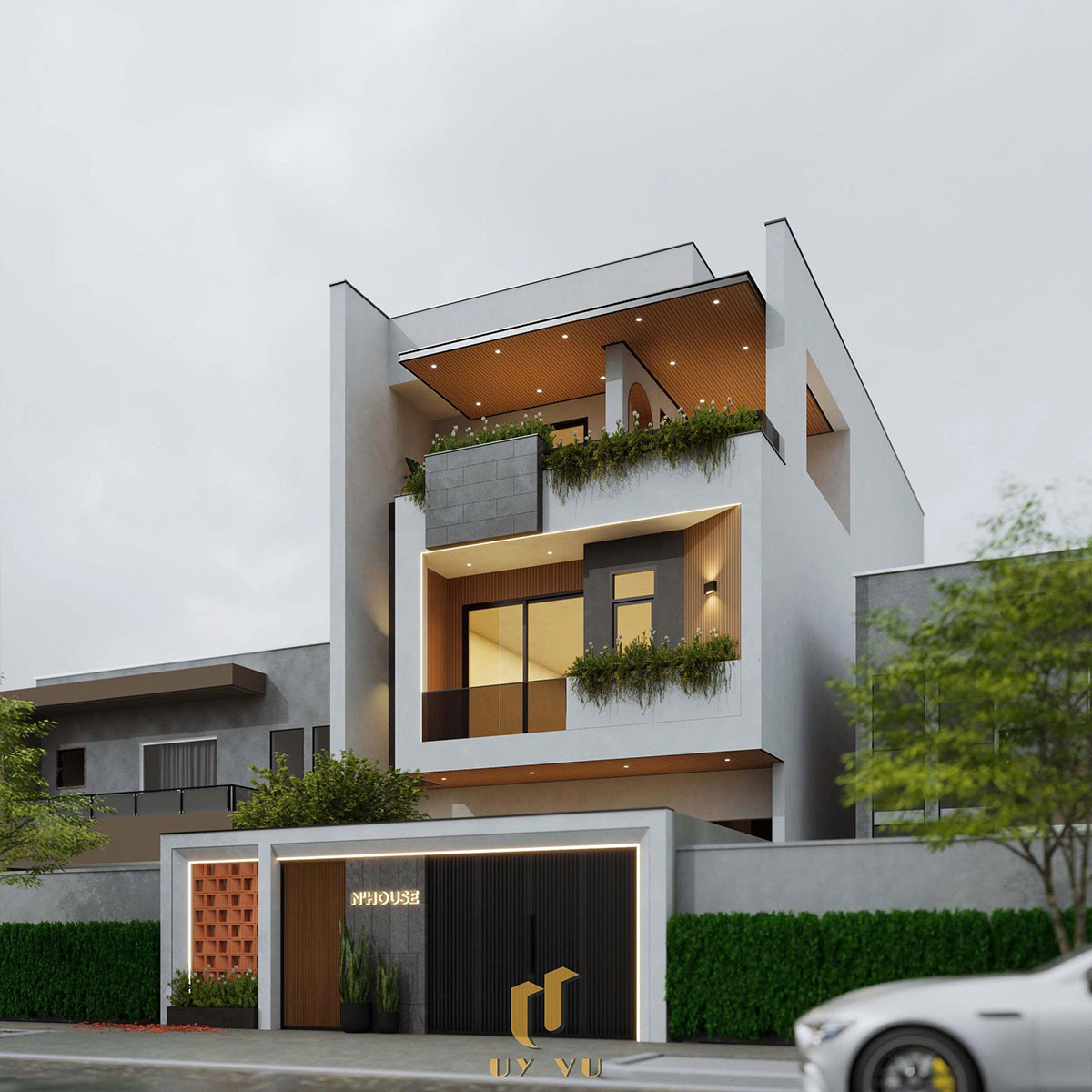 Kiến trúc xanh và đường nét thanh thoát tại biệt thự chị Ngọc Phối cảnh biệt thự nhà chị Ngọc - Đà Nẵng