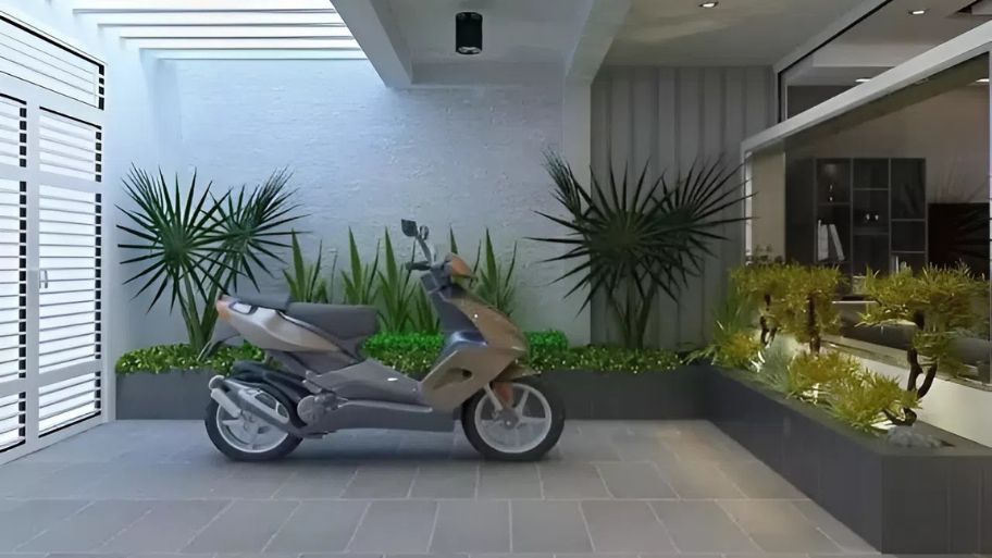 Top 5+ ý tưởng thiết kế nhà để xe máy phù hợp với không gian sống Tận dụng hiên nhà để thiết kế nhà để xe máy