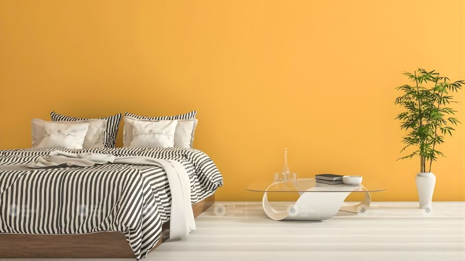 Mẫu nhà màu vàng ấm kết hợp cùng cam năng động