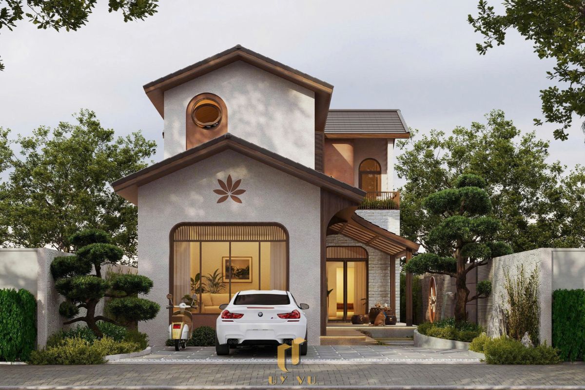 Biệt Thự Chị Yến – Thiết Kế Độc Đáo Mang Hơi Thở Thiên Nhiên Phối cảnh mặt tiền biệt thự chị Yến