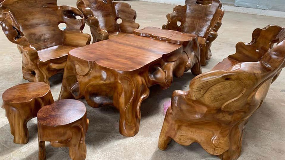 Bàn ghế gỗ phòng khách bo góc