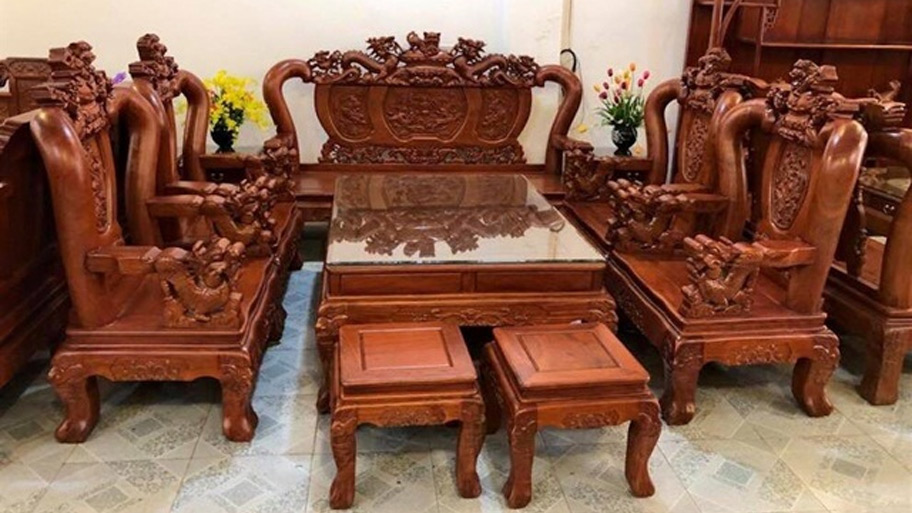 Bàn ghế phòng khách bằng gỗ hương