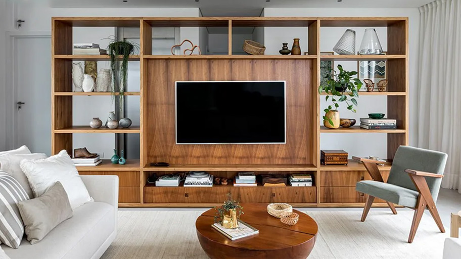 Kệ tivi liền vách trang trí trong phòng khách