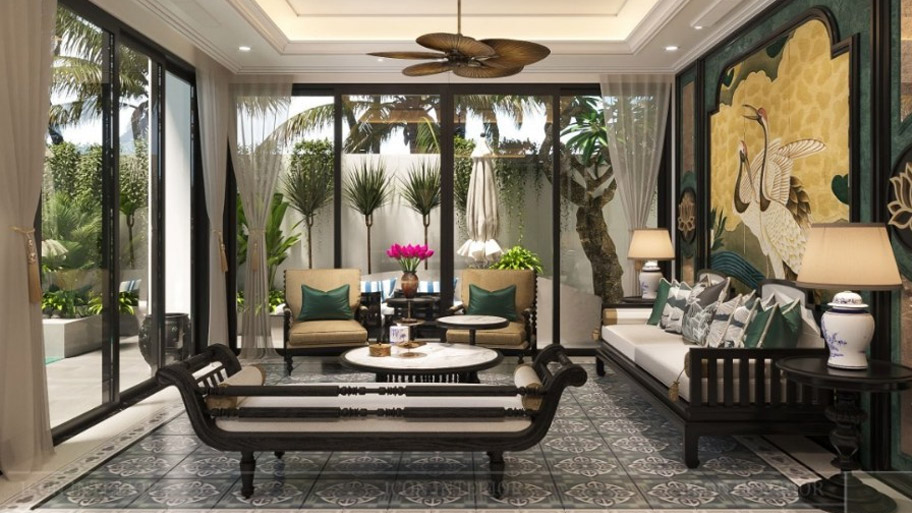 Mẫu phòng khách phong cách Indochine