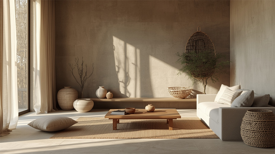 Mẫu phòng khách phong cách Wabi Sabi đẹp cuốn hút