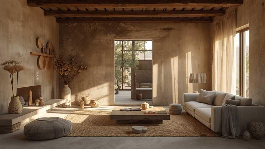 Mẫu phòng khách phong cách Wabi Sabi thanh tịnh