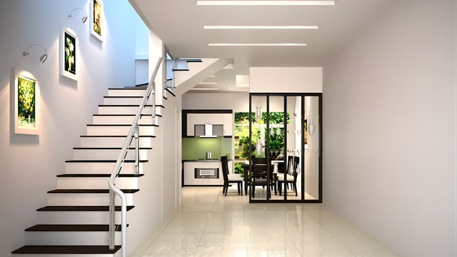Mẫu thiết kế cầu thang cuối nhà đẹp, hợp phong thủy