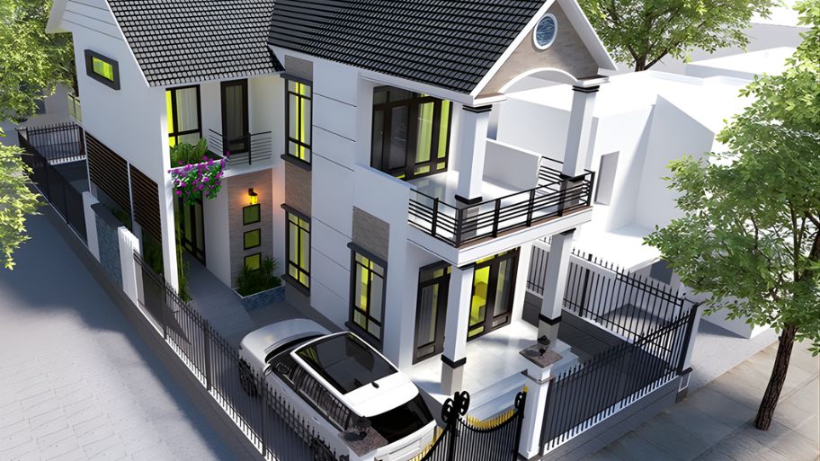 Mẫu thiết kế nhà có 2 mặt tiền phong cách mái Thái
