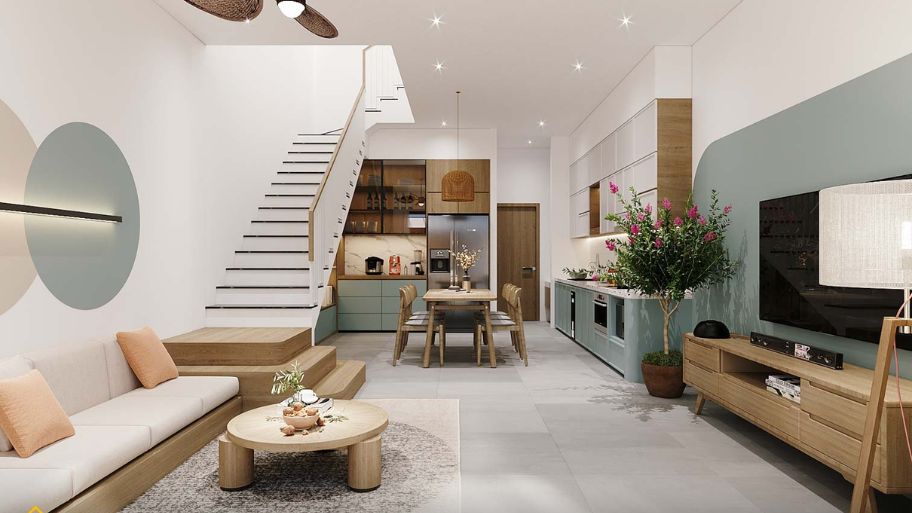 Mẫu thiết kế nội thất nhà ống 4 tầng phong cách Bắc Âu