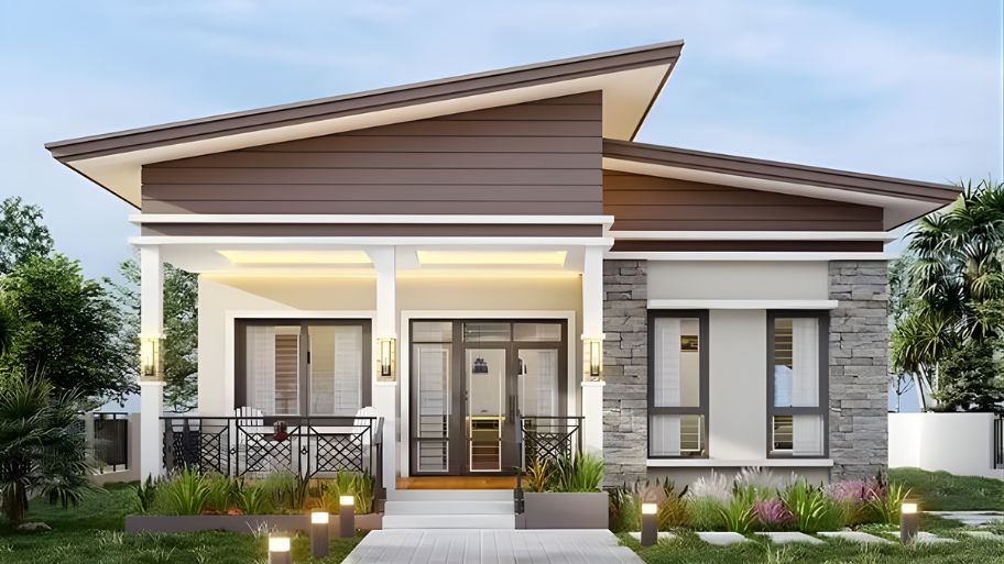 Nhà mái lệch kết hợp sân vườn xanh mát