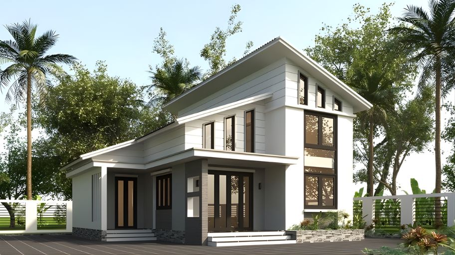 Nhà mái lệch với phong cách thiết kế tối giản