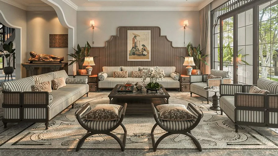 Phòng khách phong cách Đông Dương đẹp mê ly