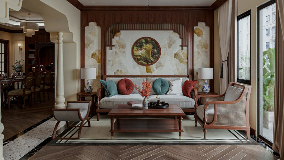 Phòng khách phong cách Indochine đẹp độc đáo