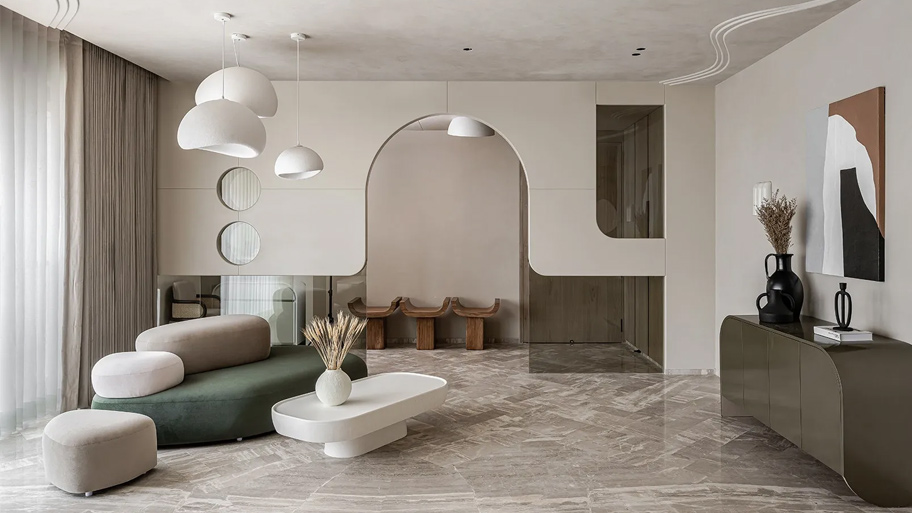 Phòng khách phong cách Wabi Sabi cho nhà phố hiện đại