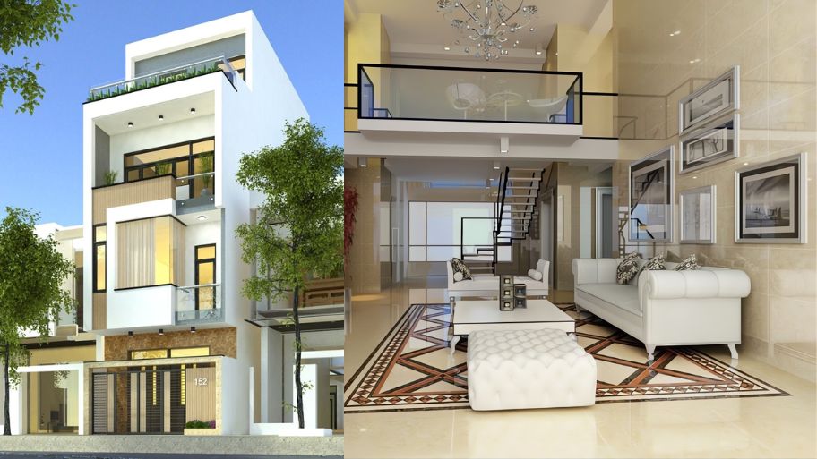 Mẫu nhà phố 3 tầng có gác lửng