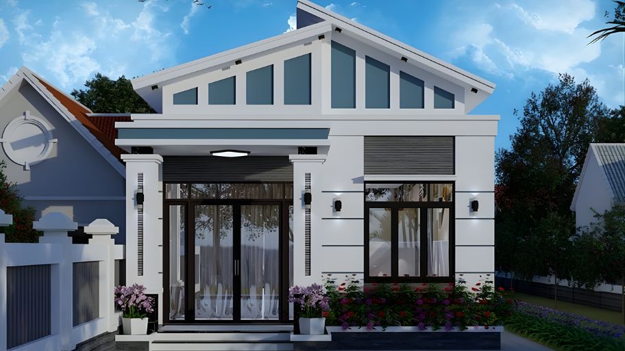 Thiết kế nhà mái lệch có gác lửng