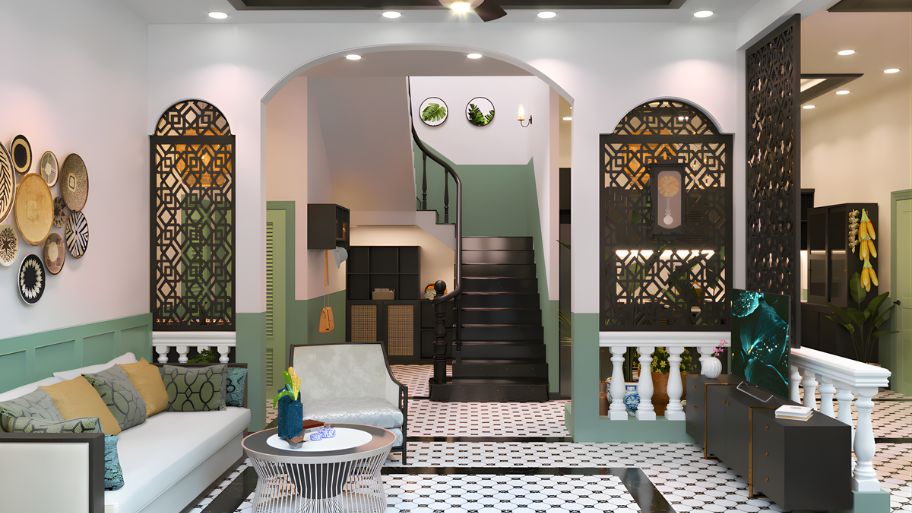 Giải pháp thiết kế nội thất nhà ống 2 tầng hiện đại, tiện nghi và thẩm mỹ Thiết kế nội thất nhà ống 2 tầng phong cách Indochine (Đông Dương)