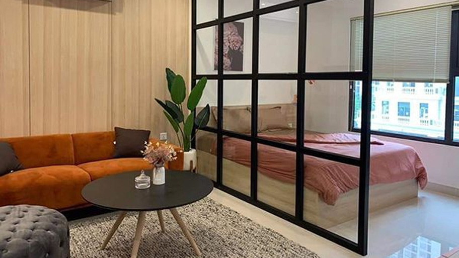 Vách ngăn phòng khách bằng khung sắt