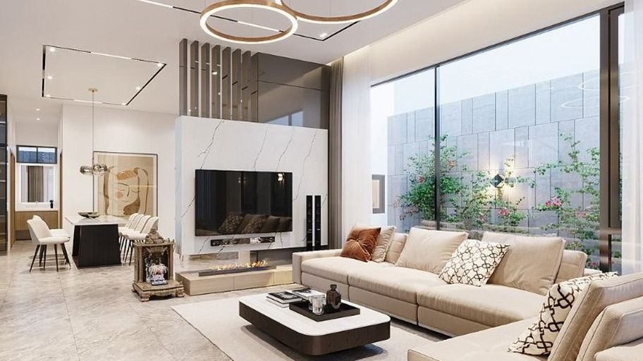 Vách ngăn phòng khách bằng kính