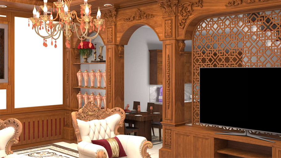 Vách ngăn phòng khách phong cách tân cổ điển