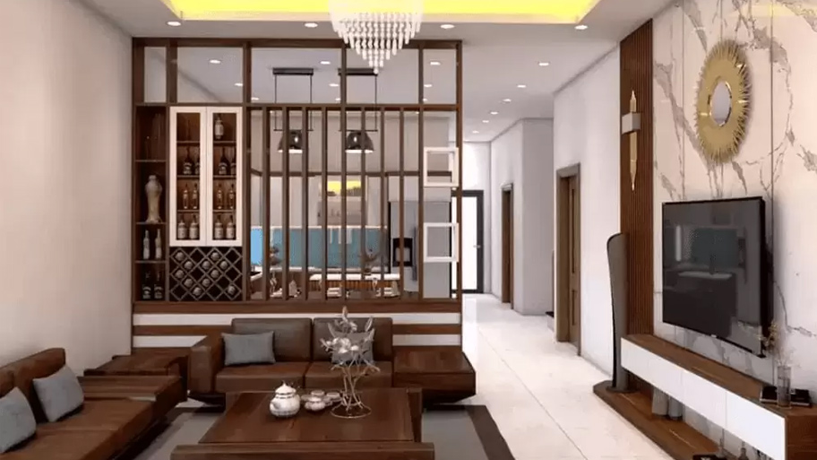 Vách ngăn phòng khách với phòng bếp