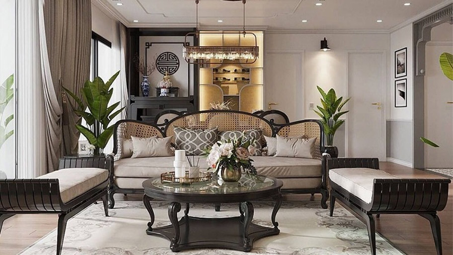 Vẻ đẹp mộc mạc của phòng khách phong cách Đông Dương