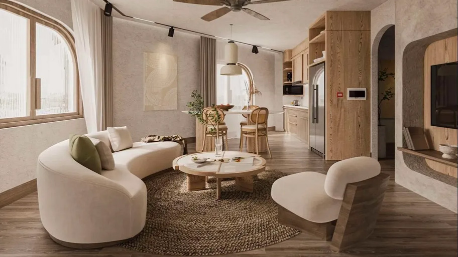 Vẻ đẹp mộc mạc của phòng khách phong cách Wabi Sabi