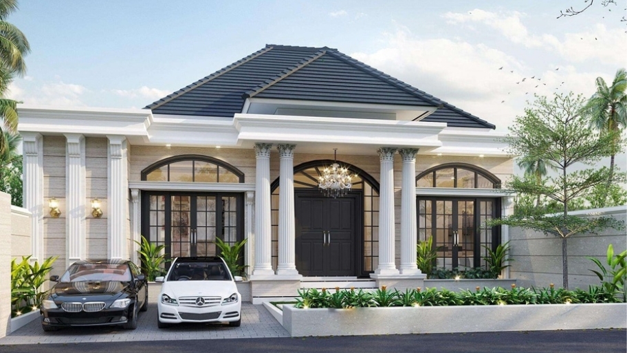 Biệt thự tân cổ điển 1 tầng phù hợp gia đình yêu thích sự thoáng đãng và yên tĩnh.