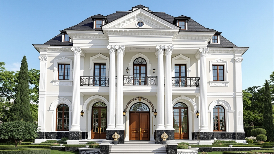 Biệt thự tân cổ điển đối xứng tạo ấn tượng mạnh ngay từ cái nhìn đầu tiên.