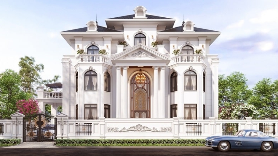Biệt thự tân cổ điển đối xứng thể hiện rõ nét sự chuẩn mực trong kiến trúc.